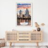 02 - San Diego Skyline Watercolor Art Print Hanging above Shelf