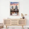 02 - San Diego Skyline Watercolor Art Print Hanging above Shelf