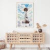 02 - Seattle Space Needle Watercolor Art Print Hanging above Shelf