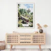 02 - Sri Lanka Train Watercolor Art Print Hanging above Shelf