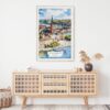 02 - Stockholm Skyline Watercolor Art Print Hanging above Shelf