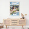 02 - Stockholm Skyline Watercolor Art Print Hanging above Shelf