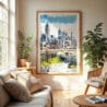04 - Atlanta Skyline Watercolor Wall Art in Boho Living Room