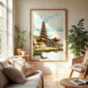 04 - Bali Temple Watercolor Wall Art in Boho Living Room