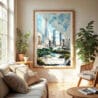04 - Chicago Millennium Park Watercolor Wall Art in Boho Living Room