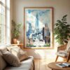 04 - Chicago Willis Tower Watercolor Wall Art in Boho Living Room