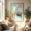 04 - Cologne Cathedral Watercolor Wall Art in Boho Living Room