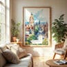 04 - Edinburgh Skyline Watercolor Wall Art in Boho Living Room