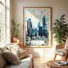 04 - London Business Skyline Watercolor Wall Art in Boho Living Room