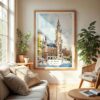 04 - Munich Marienplatz Watercolor Wall Art in Boho Living Room