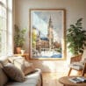 04 - Munich Marienplatz Watercolor Wall Art in Boho Living Room