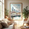 04 - Nashville Skyline Watercolor Wall Art in Boho Living Room