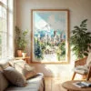 04 - Portland Oregon Watercolor Wall Art in Boho Living Room