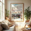04 - Seattle Pike Place Market Watercolor Wall Art in Boho Living Room