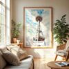 04 - Seattle Space Needle Watercolor Wall Art in Boho Living Room