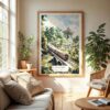 04 - Sri Lanka Train Watercolor Wall Art in Boho Living Room
