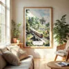 04 - Sri Lanka Train Watercolor Wall Art in Boho Living Room