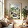 04 - Sri Lanka Train Watercolor Wall Art in Boho Living Room