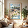 04 - Stockholm Skyline Watercolor Wall Art in Boho Living Room