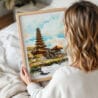 05 - Woman Holding Framed Bali Temple Watercolor Wall Art - Portrait