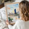 05 - Woman Holding Framed Brisbane Skyline Watercolor Wall Art - Portrait