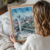 05 - Woman Holding Framed Dallas Texas Watercolor Wall Art - Portrait