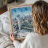 05 - Woman Holding Framed Dallas Texas Watercolor Wall Art - Portrait