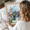 05 - Woman Holding Framed Edinburgh Skyline Watercolor Wall Art - Portrait