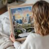 05 - Woman Holding Framed Houston Texas Watercolor Wall Art - Portrait