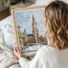 05 - Woman Holding Framed Munich Marienplatz Watercolor Wall Art - Portrait