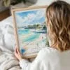 05 - Woman Holding Framed San Diego Beach Watercolor Wall Art - Portrait