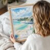 05 - Woman Holding Framed San Diego Beach Watercolor Wall Art - Portrait