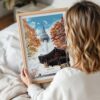 05 - Woman Holding Framed Seoul N Seoul Tower Korea Watercolor Wall Art - Portrait