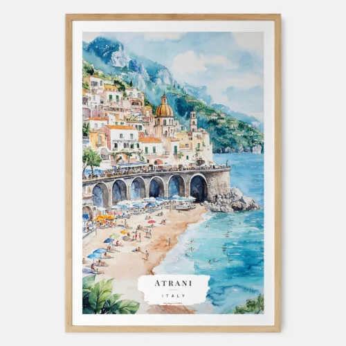 Atrani Italy Watercolor Art Print - Main - Wood Frame