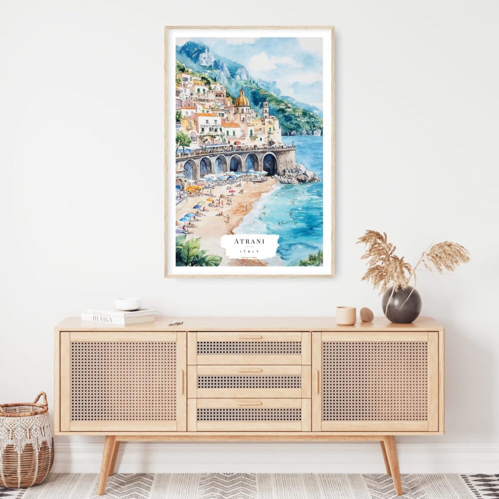 Atrani Italy Watercolor Art Print - Shelf - Portrait Atrani Italy Watercolor Art Print - Shelf - Portrait