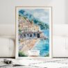 Atrani Italy Watercolor Art Print - Wood Frame standing on Floor