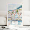 Bergen Norway Houses Watercolor Art Print - Wood Frame standing on Floor