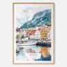 Bergen Norway Watercolor Art Print - Main - Wood Frame