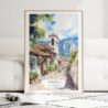 Bogota Colombia Watercolor Art Print - Wood Frame standing on Floor