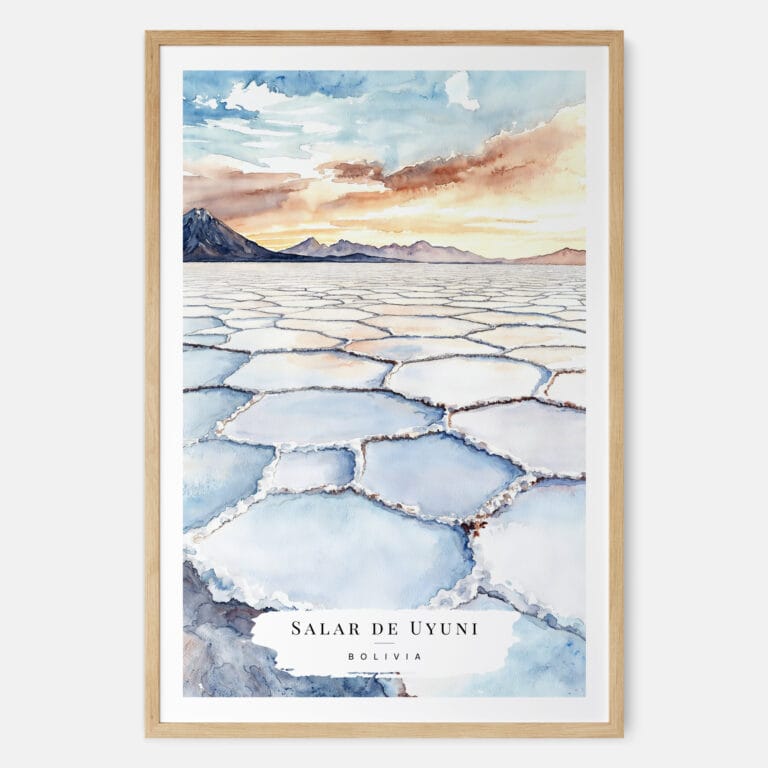 Bolivia Salar de Uyuni Watercolor Art Print - Main - Wood Frame