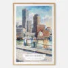 Boston Harbor Watercolor Art Print - Main - Wood Frame