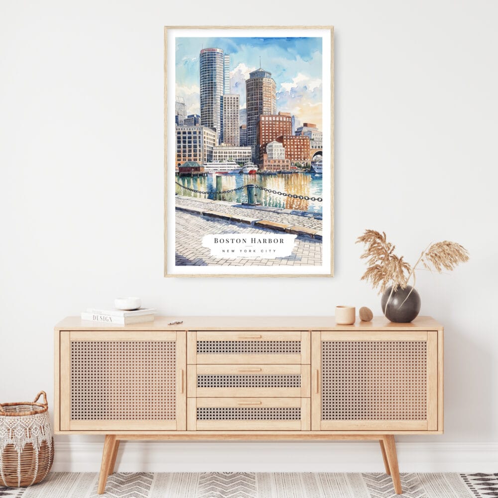 Boston Harbor Watercolor Art Print - Shelf - Portrait Boston Harbor Watercolor Art Print - Shelf - Portrait