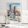 Boston Harbor Watercolor Art Print - Wood Frame standing on Floor