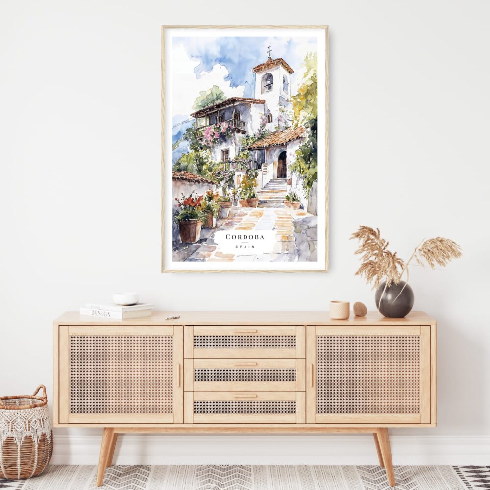 Cordoba Spain Watercolor Art Print - Shelf - Portrait Cordoba Spain Watercolor Art Print - Shelf - Portrait