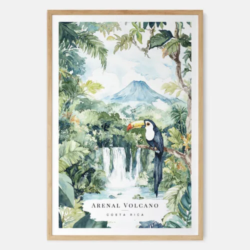 Costa Rica Arenal Vulcano Watercolor Art Print - Main - Wood Frame