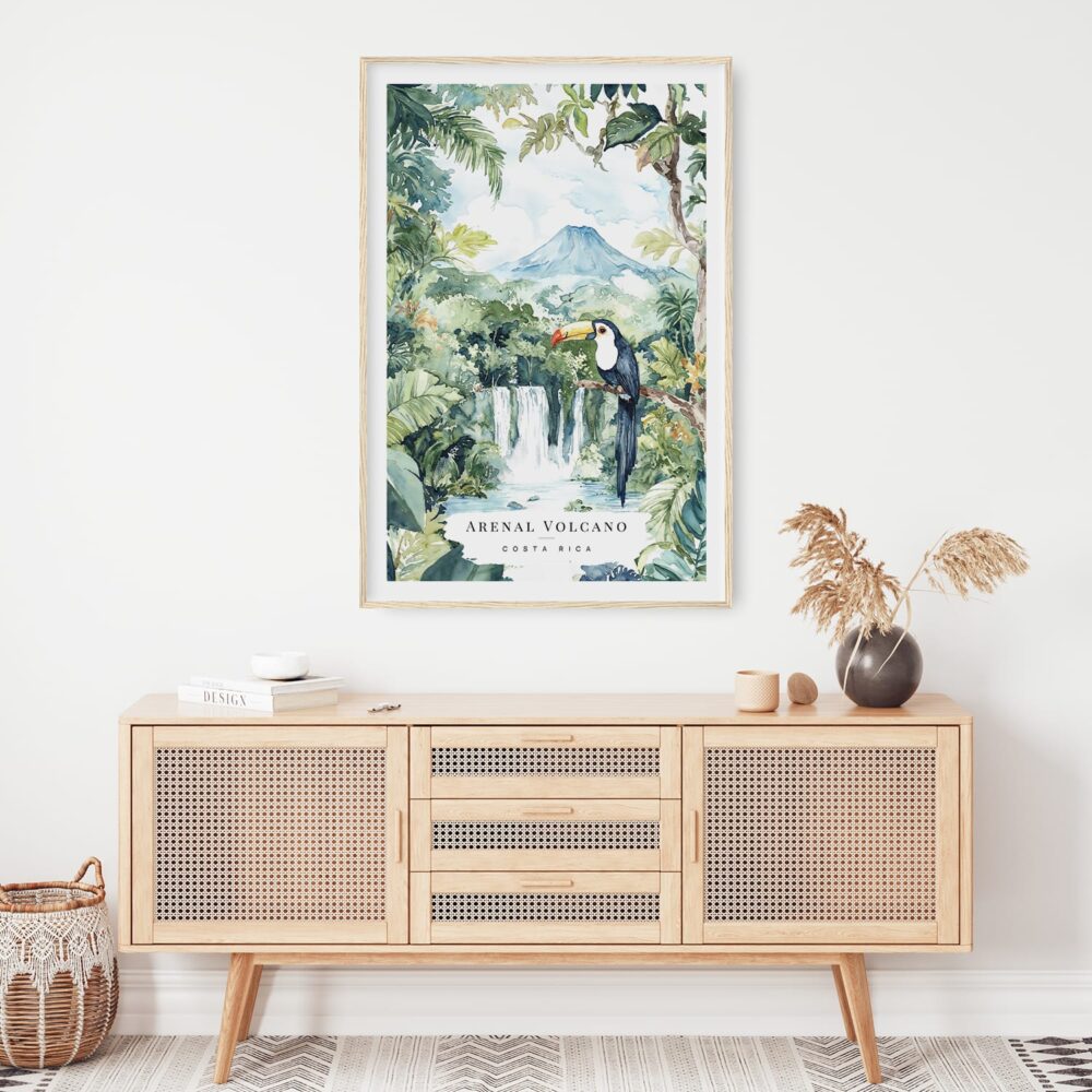 Costa Rica Arenal Vulcano Watercolor Art Print - Shelf - Portrait Costa Rica Arenal Vulcano Watercolor Art Print - Shelf - Portrait