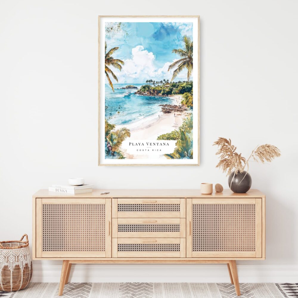 Costa Rica Playa Ventana Watercolor Art Print - Shelf - Portrait Costa Rica Playa Ventana Watercolor Art Print - Shelf - Portrait