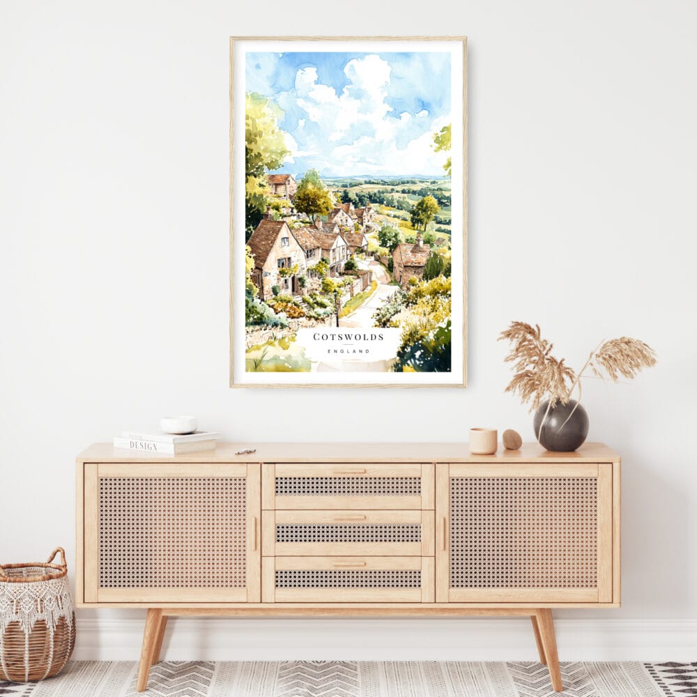 Cotswolds Watercolor Art Print - Shelf - Portrait Cotswolds Watercolor Art Print - Shelf - Portrait