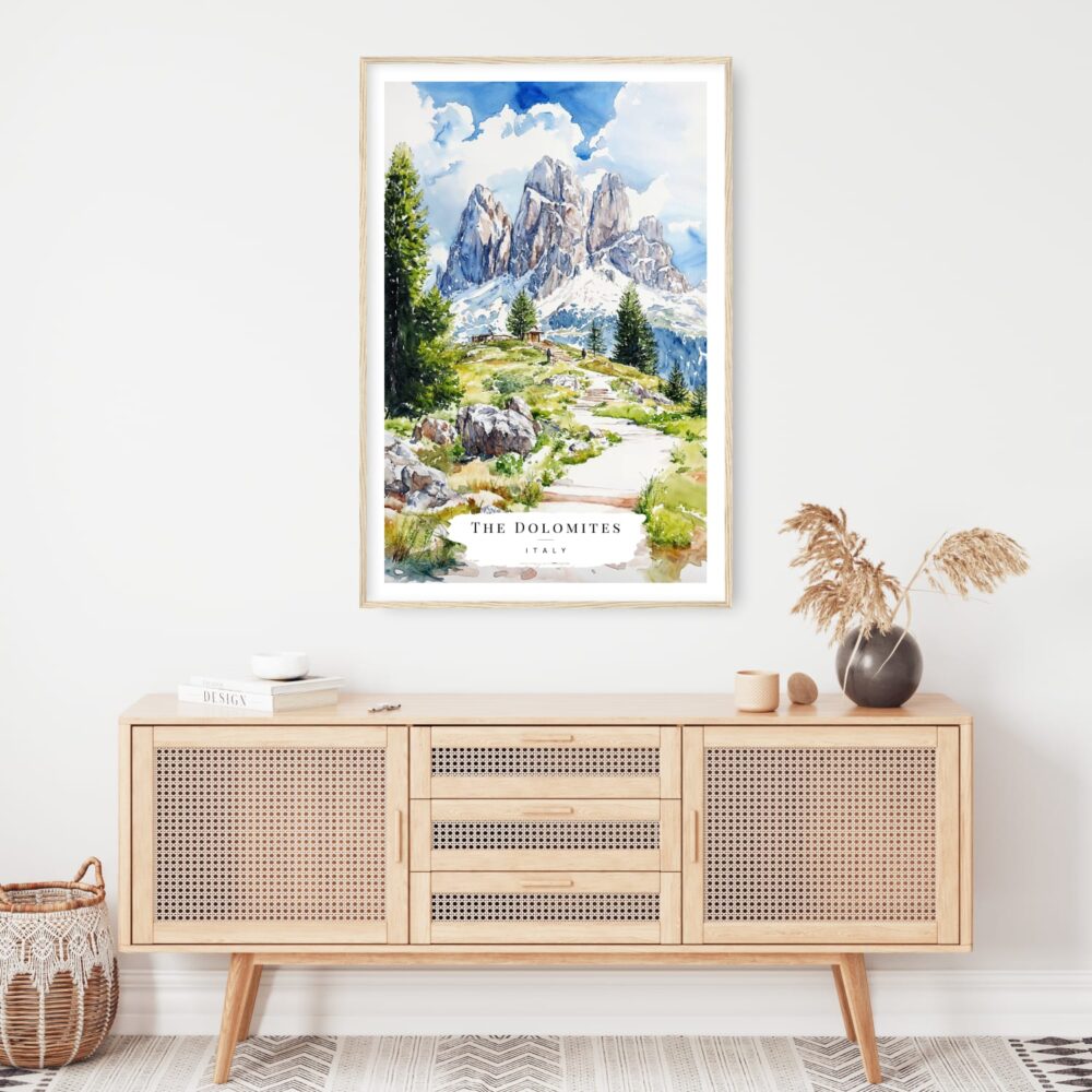 Dolomites Hiking Watercolor Art Print - Shelf - Portrait Dolomites Hiking Watercolor Art Print - Shelf - Portrait
