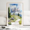 Dolomites Hiking Watercolor Art Print - Wood Frame standing on Floor